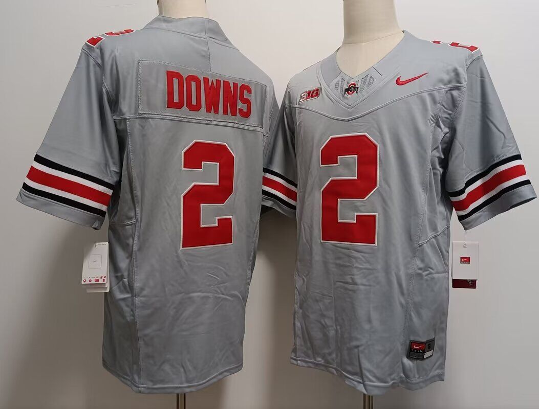 NCAA Men Ohio State Buckeyes #2 Caleb Downs grey Nike jersey->ncaa teams->NCAA Jersey